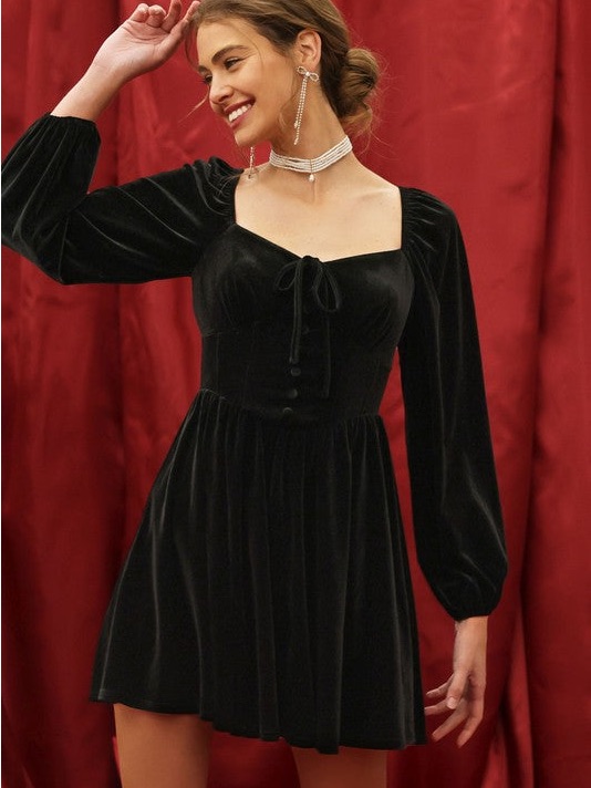 Altar'd State Black Velvet Square-Neck Mini Dress